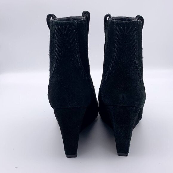 Rebecca Minkoff Bianca Black Suede Wedge Booties Distressed Tonal Stitched 6 M - Picture 7 of 12